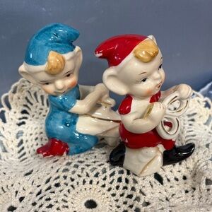 Vintage Ceramic Pixie Elf Pair salt and peeper